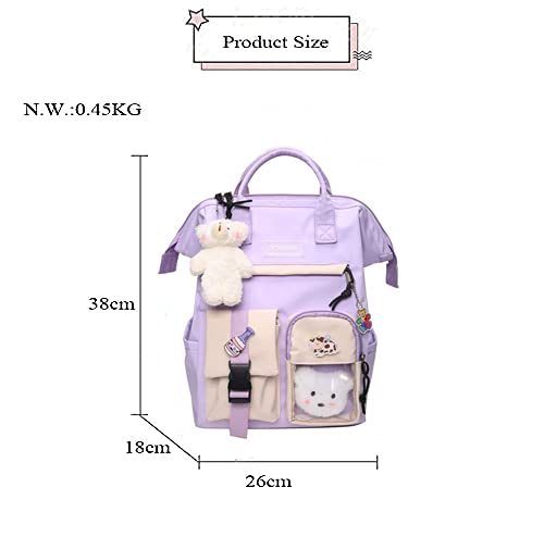 zyxddd Kawaii Backpack with Kawaii Pin and Accessories Cute Kawaii Backpack for School Bag Kawaii Girl Backpack Cute (Purple)