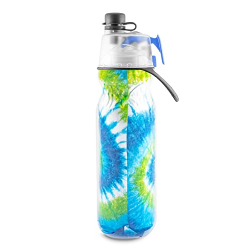 O2COOL Mist 'N Sip Misting Water Bottle 2-in-1 Mist And Sip Function With No Leak Pull Top Spout (Tie Dye Blue)