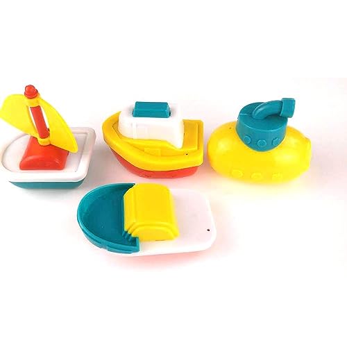 Azonee Baby Bath Toys, 4 Pcs Little Boat Train Bath Toy, Bath Toys Bathtime Floating Boat Plastic Ship Model for Toddlers Kids, Birthday Gift for Kids