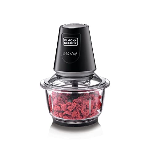 BLACK+DECKER Multi-Function Glass Chopper & Mincer, 400W, XXL 1.2L Bowl, 4-Blade System, Pulse Speed for Precision, Ice Crushing, Compact Sleek Black Design, Easy to Clean, Black - GC400-B5