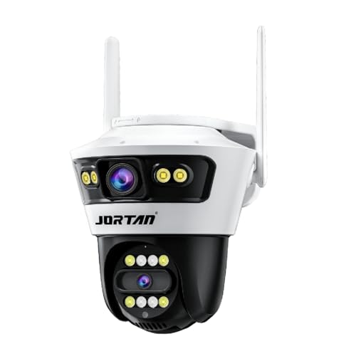 JORTAN 6MP 2-in-1 Dual Camera Smart Wifi Security Camera 12V/2A HD Outdoor PTZ Cam Horizontal and Up Down Rotation with Person/Vehicle Detection & Color Night Vision & Spotlight Siren & Two Way Audio