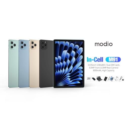 Modio M91 5G Tablet, 10.95-inch HD Display, 12GB RAM, 512GB Storage, 8000mAh Battery, Dual SIM & Free Gifts - (Grey)