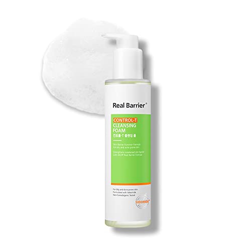 Real Barrier Control-T Cleansing Foam with Sebomide, Sandalwood, Tea Tree, pH Balanced Gel Cleanser, 6.42 Fl Oz, 190ml