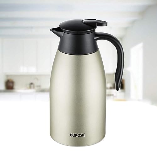 Borosil Stainless Steel Oyster Vacuum Insulated Teapot (Silver, 2 L)