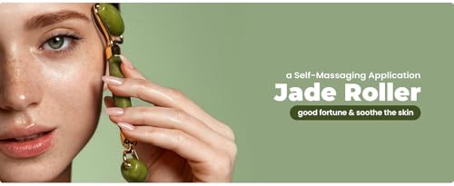 Facial Tools & Face Roller for Wrinkless Natural Skincare Tool Jade Roller for Face (Green), Mint Green Tea Jade Crystal Facial Roller
