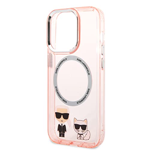 CG MOBILE Karl Lagerfeld Compatible with Magsafe PC/TPU Case With Ring Wireless Chargeable/Protective Cover/Non-Yellowing/Shock-Absorption/Anti-Scratch Compatible With iPhone (Pink)