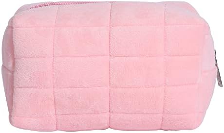 LYDZTION Plush Makeup Bag Cosmetic Bag for Women,Zipper Large Solid Color Travel Toiletry Bag Travel Make Up Toiletry Bag Washing Pouch, white