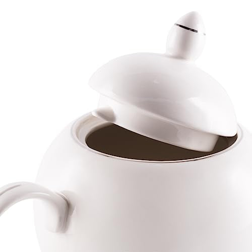 Fissman teapot porcelain, beverage serveware 2-3 tea cups, coffee mugs, modern english classic style, dishwasher safe pure white 1100 ml