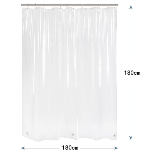 Aputue Clear Shower Curtain Liner, 180 x 180 cm PEVA Waterproof Lightweight Shower Liner Heavy Duty Plastic Shower Curtain, with 12 Rustproof Metal Grommets and 3 Magnets for Bathroom