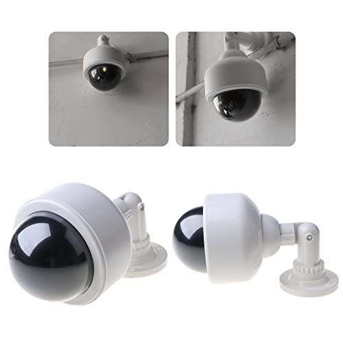 Rubik Dummy CCTV Camera with Flashing Red LED Light and CCTV Sticker Sign, Fake Surveillance Security Indoor Outdoor Waterproof Dome Camera for Home Office