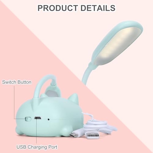 RuiDay Kids Lamp,Children's LED Desk Lamp Cute Cat Lamp,Foldable Table Light USB Charge,Kawaii Desk Accessories,Flexible Gooseneck Eye Care Cartoon Small Desk Lamp Girls Gifts (Blue)