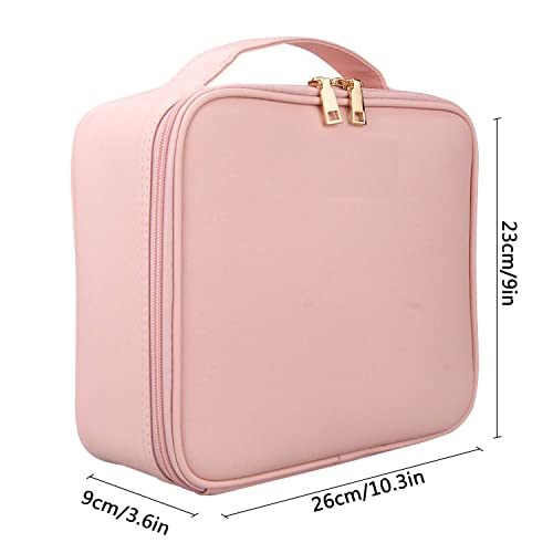 AMERTEER Travel Makeup Case - Portable Travel Makeup Cosmetic Case Organizer Artist Storage Bag With Adjustable Dividers For Cosmetics Makeup Brushes Toiletry Jewelry Digital Accessories (PINK)
