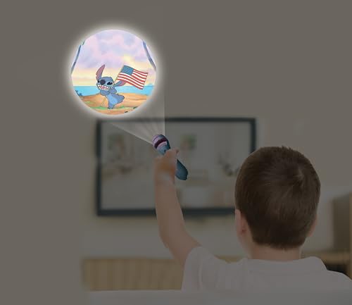 Lexibook - Disney Stitch - Stories projector, torch light and projector with 3 discs, 24 images, create your own stories, LTC050D