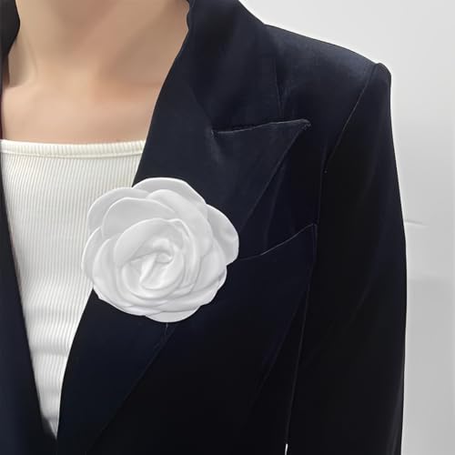 Dainty Satin Rose Flower Brooch for Weddings & Events � 10cm Handmade Fabric Floral Pin with Clip, Dual-Purpose Lapel Accessory Jewellery for Women & Men (Gift Box)