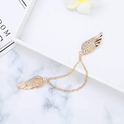 ELECDON Angel Wings Tassel Chain Brooch Collar Pins -Rhinestone Metal Feather Lapel Pin, Suit Coat Breastpin for Women Men's Accessories, Pins Men Fashion Gold Silver Plated Crystal Jewelry