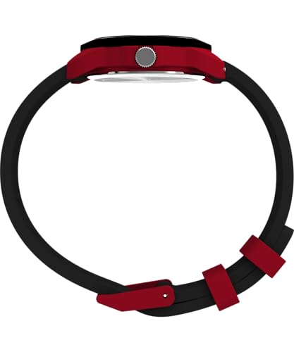 Timex Kids Time Machines 30 mm Watch, Black Silicone Strap Black Dial Red Case TW2W91900, Red, strap