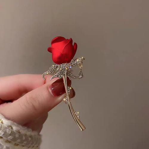 Excefore Rose Flowers Brooches Pins Women's Fashion Crystal Pins Tulip Brooch Alloy Rhinestone Leaf Brooch, Lapel Pins Dress Suit Bouquet Ceremony Accessories Jewelry, 2PCS
