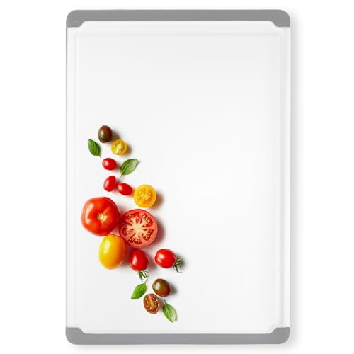 Belwares Large Cutting Boards for Kitchen - Dishwasher Safe Non-Slip Cutting Boards with Juice Grooves, Easy Grip Handles - Large and Thick Chopping Board Grey