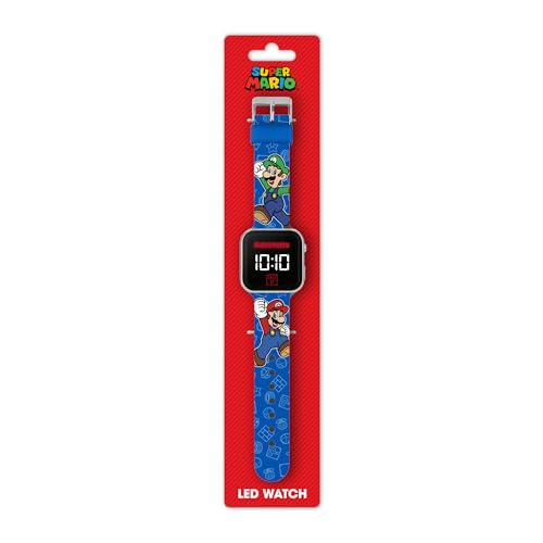 SUPER MARIO Kids LED Quartz Silicone Blue Strap Watch GSM4259, Multicolor, Modern, Multicolor, Modern