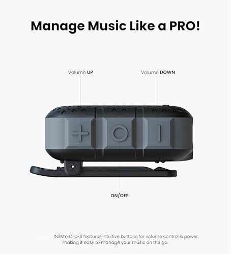 INSMY Wearable Bluetooth Speakers,IP67 Waterproof,Clip-On Portable Small Personal Speaker/Clean Sound/Stereo Pair/Wireless 5.4/ENC Built-in Mic/Lightweight for Outdoor Golf Work Pool (Black)