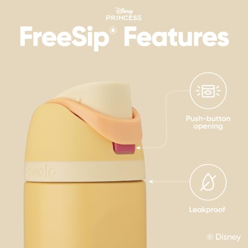 Owala Disney Princess FreeSip Insulated Stainless Steel Water Bottle with Straw for Sports and Travel, BPA-Free Sports Water Bottle, 24 oz, Belle