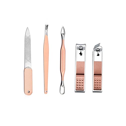 MAKINGTEC Portable Nail Clipper Set, Nail Clippers and Grooming Tools Set with 9 Tools, Stainless Steel Nail Care Set with Leather Bag for Home Outdoor Travel Beauty Salon (Rose Gold)