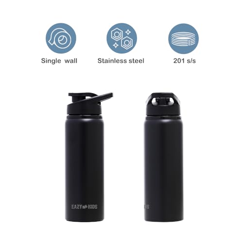 Eazy Kids - Stainless Steel Sports Water Bottle - Black, 700Ml