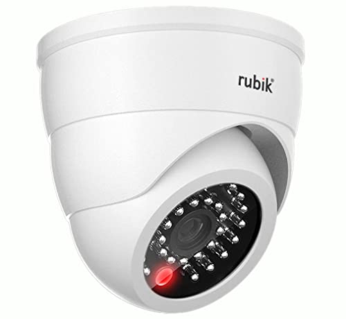 Rubik Dummy CCTV Camera with Flashing LED Light, Adjustable Fake Surveillance Camera Security Indoor Dome Camera with LED Light (White)