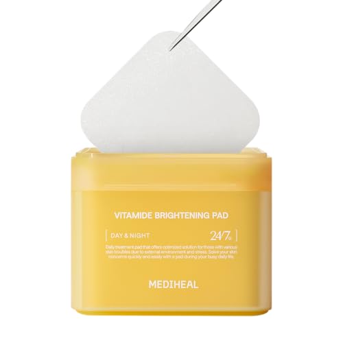 Mediheal Korean Vitamide Brightening Pad 100 Pads | Day & Night Treatment for Clear, Radiant Skin | Hypoallergenic with Niacinamide & Sea Buckthorn | Boosts Skin Tone & Glow