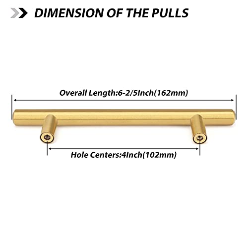 Goldenwarm 5pcs Gold Kitchen Cabinet Handle Hardware Drawer Pull Dresser knob Stainless Steel Modern Lot 1/2in Diameter 4in hole centers LS201GD102-5Units