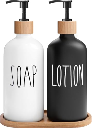 MOMEEMO Soap Dispenser Bathroom Set with Hand Soap & Lotion Dispenser, Suitable for Farmhouse Bathroom Decor, Black and White