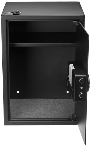 Amazon Basics Steel Home Security Electronic Safe with Programmable Digital Keypad Lock for Jewelry, Money, Valuables Storage, 51 Litres, 35 cm W x 33 cm D x 50 cm H, Black