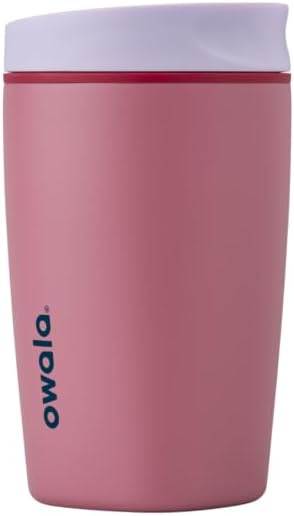 Owala SmoothSip Slider Insulated Stainless Steel Coffee Tumbler, Reusable Iced Coffee Cup, Hot Coffee Travel Mug, BPA Free 20 oz, Tan/White (Vanilla Bean)