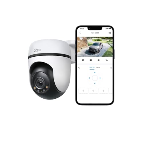 Tapo TP-Link 1080p Full HD Outdoor Pan/Tilt Security Wi-Fi Camera, 360° Motion Detection, IP65 Weatherproof, Night Vision, Cloud &SD Card Storage, Works with Alexa&Google Home ( C500) White
