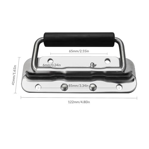 Spring Loaded Pull Handles, Surface Mount Chest Handle with Rubber Grip Handmade Chest Trunk Lifter Handle Pull Heavy Duty Hardware for Chests Trunks Crates Storage Boxes Thickened (Silver-122mm)