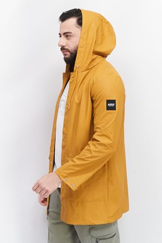 Aigle Men Hooded Long Sleeves Solid Windbreaker Jacket XXL Tan