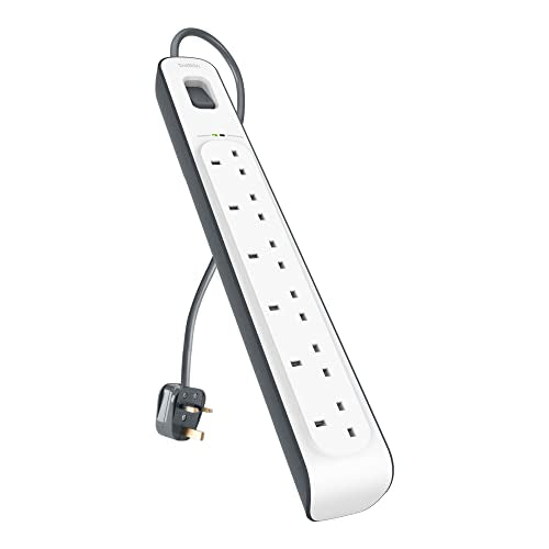 Belkin 6 Way/6 Plug Surge Protection Strip With 2 Meters Cord Length - Heavy Duty Electrical Extension Socket