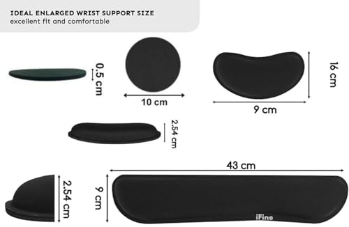 iFine Upgrade Enlarged Smooth Fabric Memory Foam Keyboard & Mouse Wrist Rest Pad Cushion Support for Computer Laptop Mac in Office or Home for Stress-Free Typing (Black with Coaster)