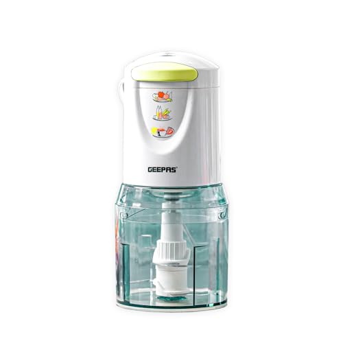 Geepas Mini Food Processor, 500W, 500ml, 4 Blades, 2 Levels, Stainless Steel for Blending and Chopping Salads, Sauces, Curries, Pesto, 2 Years Warranty, Model GC5477, Clear