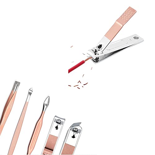 MAKINGTEC Portable Nail Clipper Set, Nail Clippers and Grooming Tools Set with 9 Tools, Stainless Steel Nail Care Set with Leather Bag for Home Outdoor Travel Beauty Salon (Rose Gold)