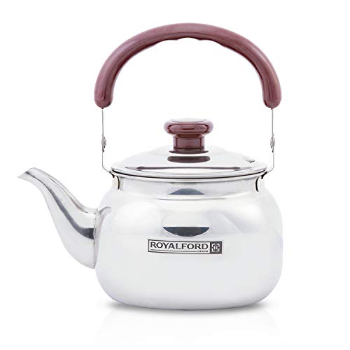 Royalford Stove Top Tea Kettle â€“ Large Capacity Stainless Steel Stove-top Tea Pot - Tea Coffee Pot Ideal for Home Office & Hotel â€“ Compact & Stylish Design with Heat Resistant Handle, 1 Liter