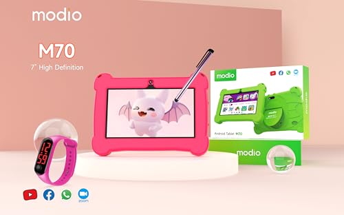 Modio M70 Kids Tablet, 7-inch HD Display, Dual Camera, Android 7.0, 8GB Storage, 3000mAh Battery, Multiple Languages Support (Pink)