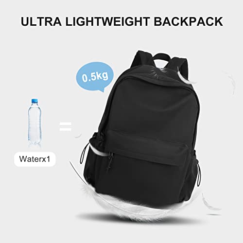 PAUBACK Black School Backpack, Cute Bookbag for School Teens Gilrs Boys, Lightweight Back Pack Rucksack for Women Men