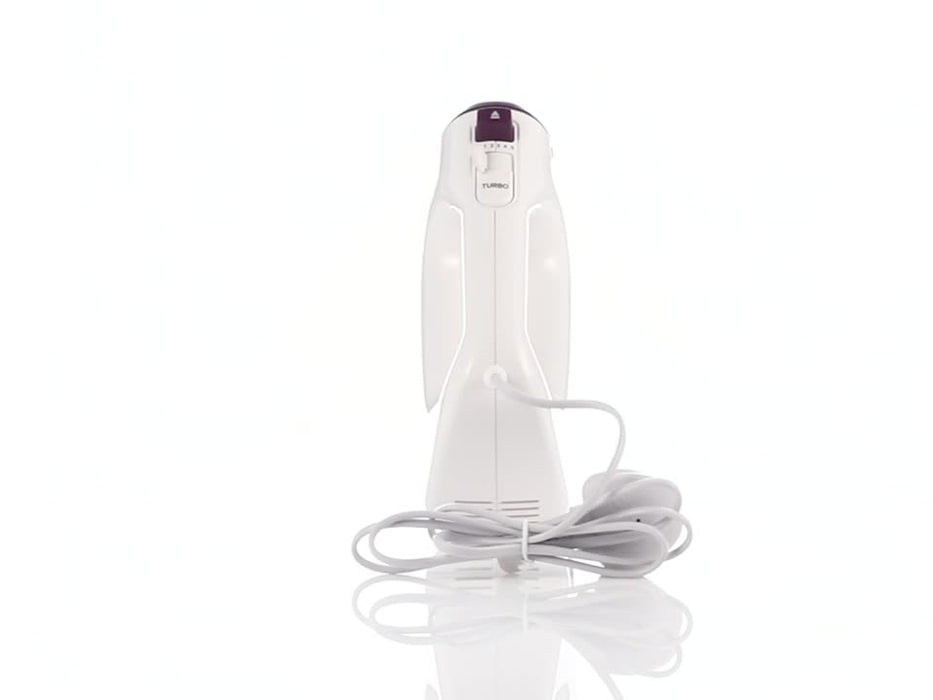Philips Mixer - 400W - Double Balloon Beater, Kneading Tool, 5 Speeds + Turbo, White/Purple - HR3740/11