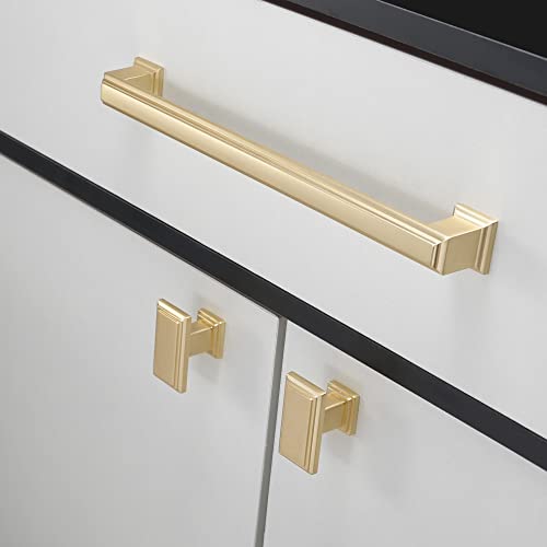 COTYKILEY 10 Pack 7.5 Inch(192mm) Brushed Brass Cabinet Handles Gold Kitchen Cabinet Pulls Cabinet Door Handles Kitchen Cabinet Hardware Cupboard Drawer Pulls Dresser Handles
