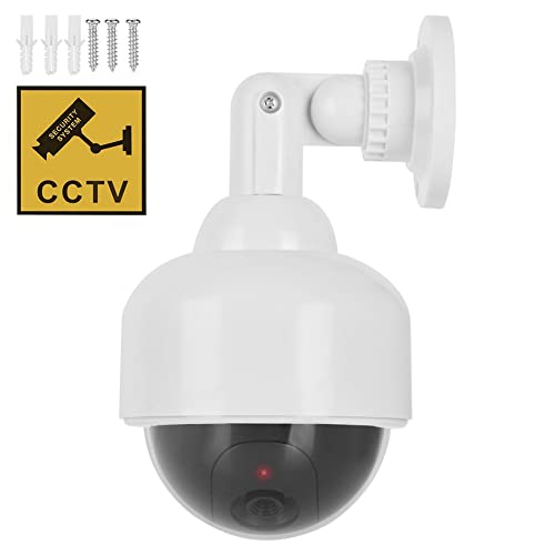 Rubik Dummy CCTV Camera with Flashing Red LED Light and CCTV Sticker Sign, Fake Surveillance Security Indoor Outdoor Waterproof Dome Camera for Home Office