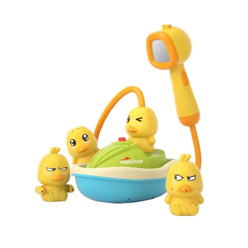 AMERTEER Baby Bath Toy for Toddlers with Cute Duck Design, Electric Spray Bathtub Toy with 3 Spraying Ducks & 1 Shower Head, Floating Boat Bath Toy for Sensory Development, 2-5 Years Old