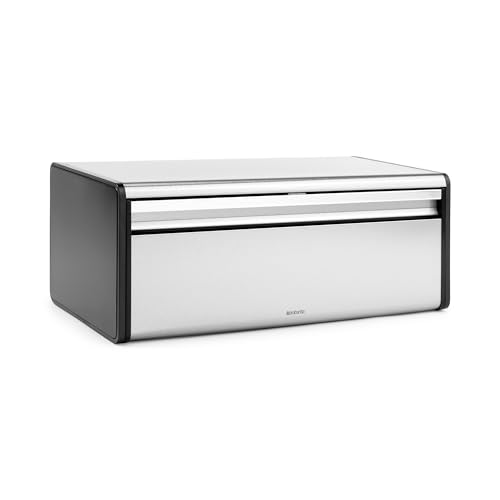Brabantia Fall Front Bread Box - Brilliant Steel with Black Sides, 163463
