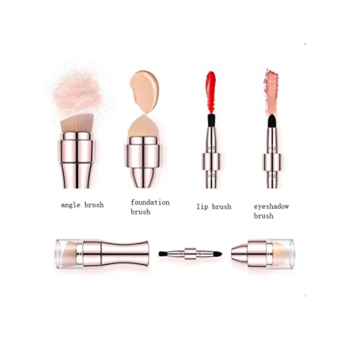 Excefore 4 in 1 Makeup Brush Set, Lip Brush, Smudge Brush, Contour & Blush Brush, Sponge Brush for Eyes Lips Face Foundation Makeup, Multifunctional for Girls Women (Rose Gold Brush)