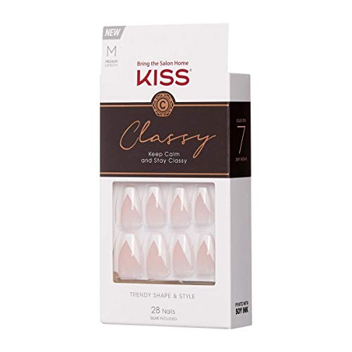 KISS Salon Acrylic French Manicure Kit - Silk Dress, Coffin Shape (Medium) – Press On Fake Nails Set with Mini File, Nail Glue, Manicure Stick Acrylic Nail Kit